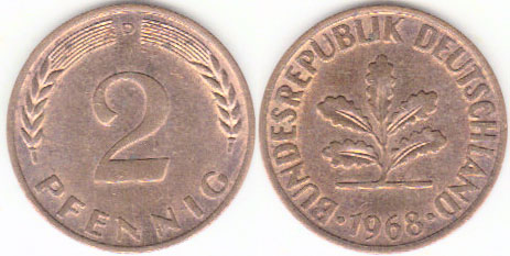 1968 D Germany 2 Pfennig (gEF) steel core A002817